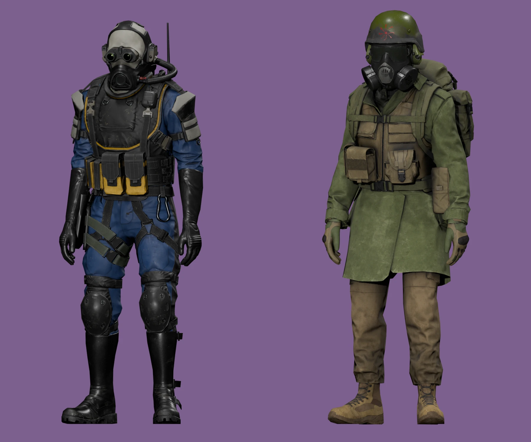 The Nine Tailed Fox and Chaos Insurgency character models from the Heavy Duty update of SCP: Secret Lab over a desaturated purple backdrop